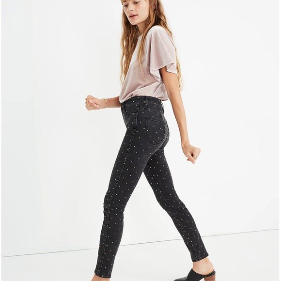Madewell 10" High-Rise Skinny Jeans Metallic Dot Edition EUC - Picture 2 of 7